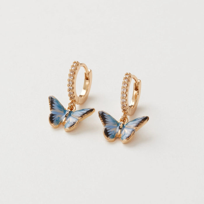 Enamel Blue Butterfly Huggie Earrings