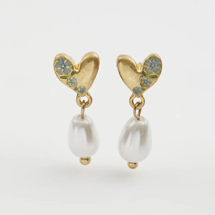 Forget Me Not Heart & Pearl Earrings