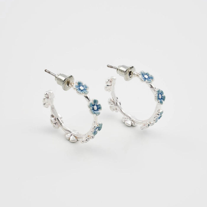 Fable Forget-Me-Not Stud Hoop Earrings Silver