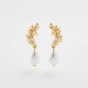 Back view of the Hibiscus & Pearl Earrings, showing the secure fastening and gold-plated finish.