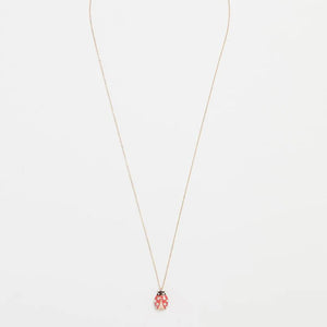 Full Necklace View: Elegant gold-plated long chain with a red ladybird pendant, perfect for layering.