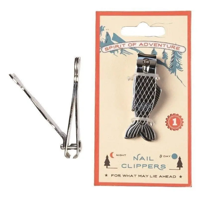 Fish shaped nail clippers in packaging with adventure design.