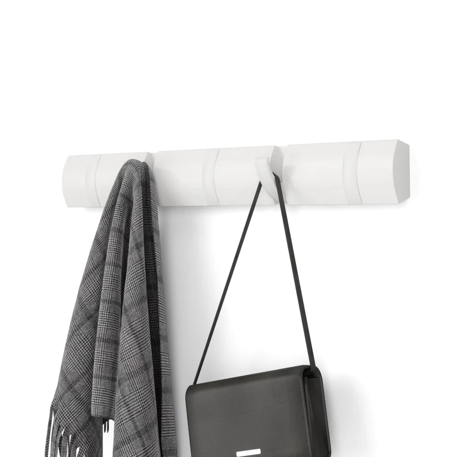 Umbra Flip 5 wall hook white close-up showing hooks flipped down