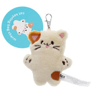 Fluffy off-white cat keyring charm with brown ear and lobster clasp.