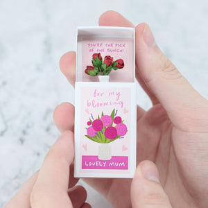 A beautifully designed For My Blooming Lovely Mum matchbox featuring a floral illustration and a heartfelt message.