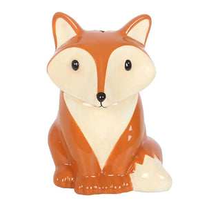 Cute ceramic fox oil burner with glossy finish – A full front view of the orange and cream woodland fox oil burner, ideal for wax melts and essential oils.