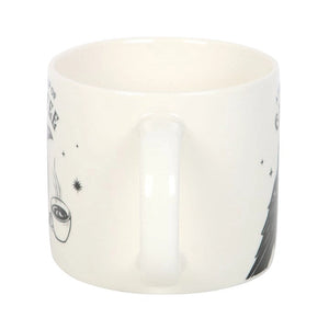 Side/handle view of large 500ml raven-themed ceramic mug.