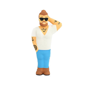 F**kboy Stress Toy standing upright, tattooed character with sunglasses.