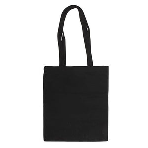 Back view of plain black polycotton tote bag with long handles.