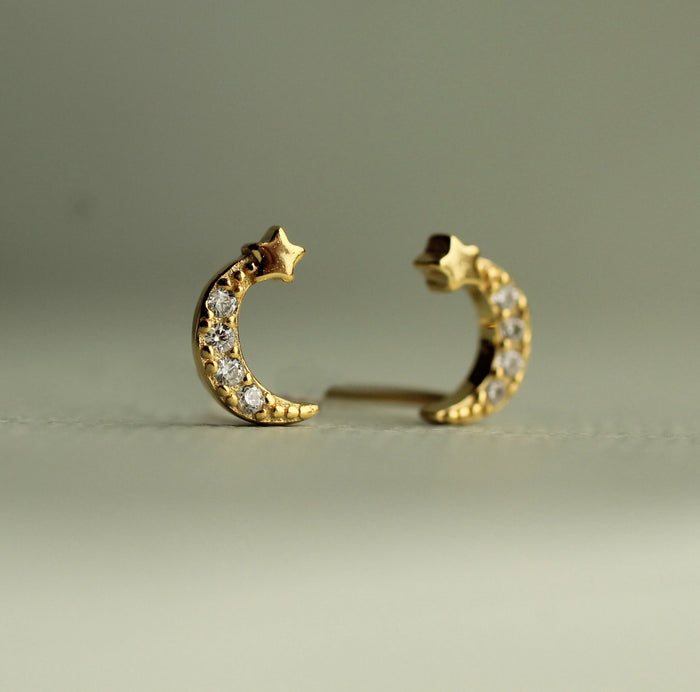 Gold Vermeil Moon Stud Earrings