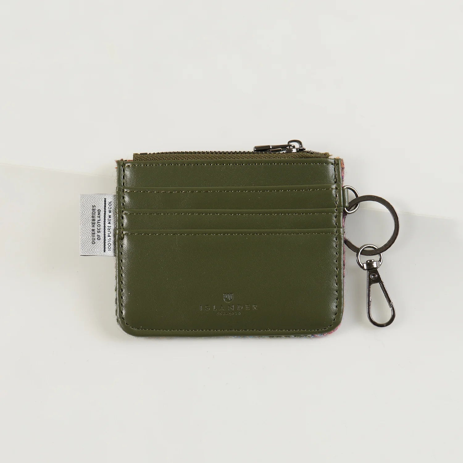 green back of harris tweed card wallet.