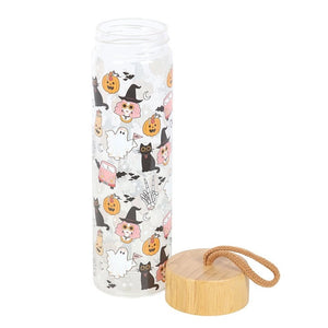 Groovy Ghost glass bottle with lid removed showing opening – quirky 600ml Halloween water bottle with bamboo top