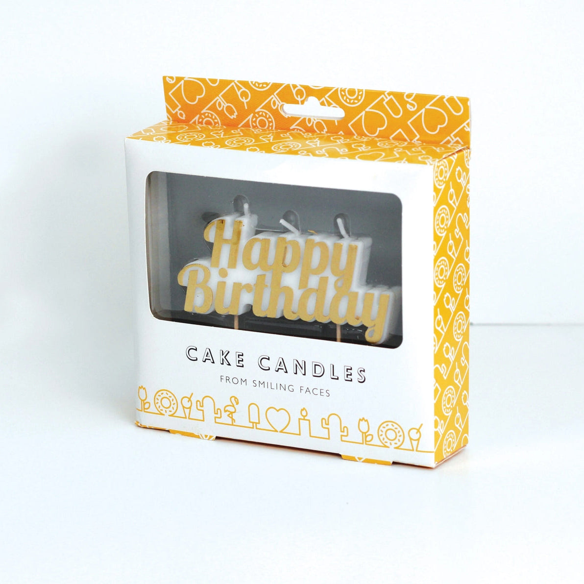Packaged Happy Birthday Cake Candle in elegant gift-ready box.