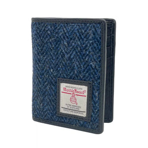 Harris Tweed Card Holder in Blue Herringbone with a Harris Tweed authenticity label. 