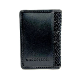 Reverse Side: Harris Tweed Card Holder in Charcoal, showcasing the smooth vegan leather finish.