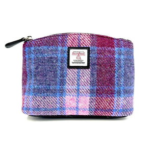 Pastel Pink: Luxurious Pastel Pink Harris Tweed Cosmetic Bag with contrasting Black vegan leather reverse side.