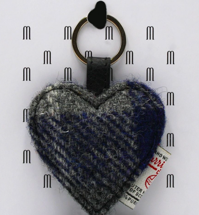 Blue Check Harris Tweed Heart Keyring & Bag Charm