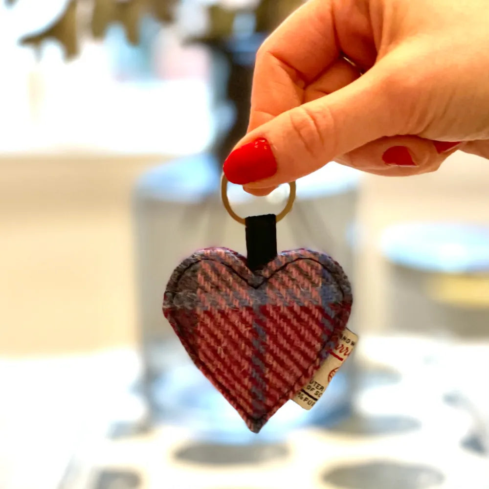 Pastel Pink Harris Tweed Heart Keyring & Bag Charm