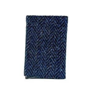 Back view: Harris Tweed Pop-Up Card Holder in blue, showcasing the tweed material.