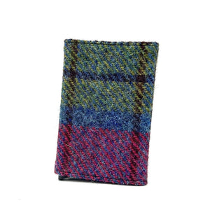 Back view: Harris Tweed Pop-Up Card Holder in blue &  pink, showcasing the tweed material.