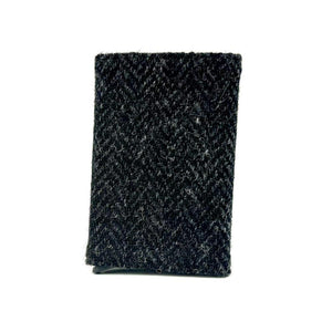 Back view: Harris Tweed Pop-Up Card Holder in charcoal, showcasing the tweed material.