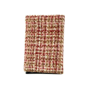 Back view: Harris Tweed Pop-Up Card Holder in maple, showcasing the tweed material.