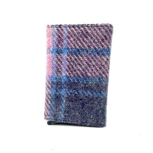 Back view: Harris Tweed Pop-Up Card Holder in pastel pink, showcasing the tweed material.