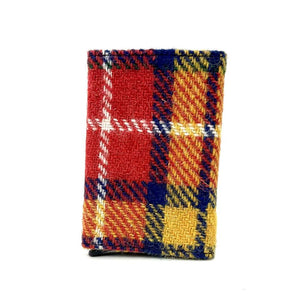 Back view: Harris Tweed Pop-Up Card Holder in saffron, showcasing the tweed material.