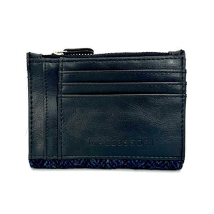 Back view: Harris Tweed Slim Purse in blue, showcasing the additional card slots.