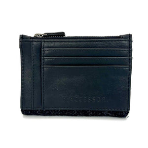 Back view: Harris Tweed Slim Purse in charcoal, showcasing the additional card slots.