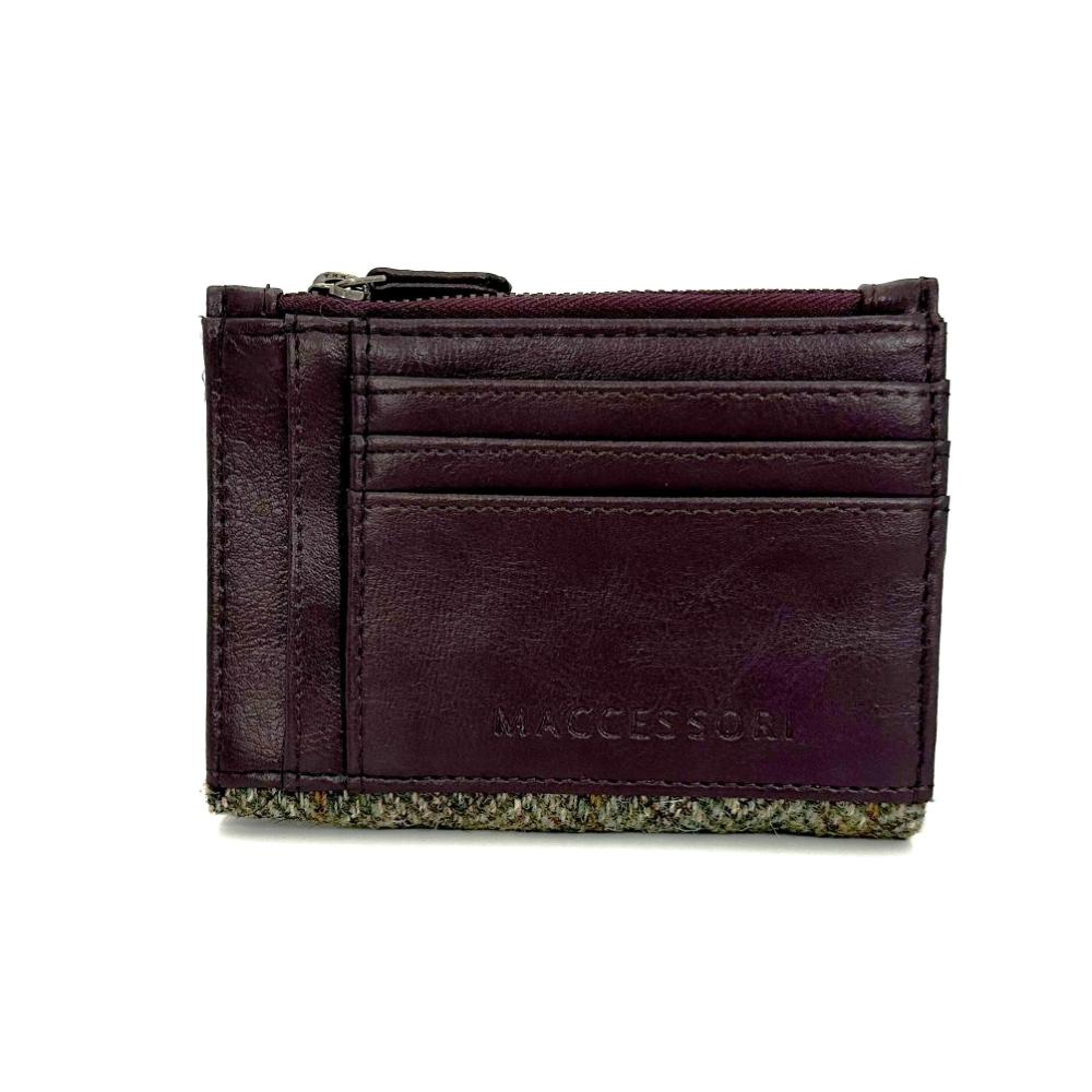 Back view: Harris Tweed Slim Purse in country green, showcasing the additional card slots.