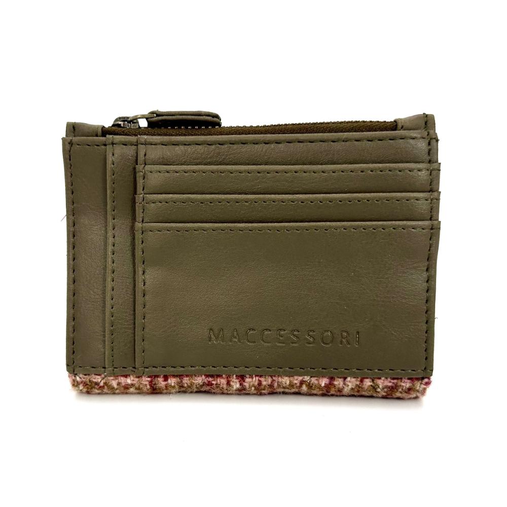 Back view: Harris Tweed Slim Purse in maple, showcasing the additional card slots.