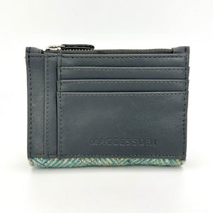 Back view: Harris Tweed Slim Purse in turquoise, showcasing the additional card slots.