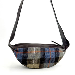 Back view: Harris Tweed Sling Bag in blue & brown.