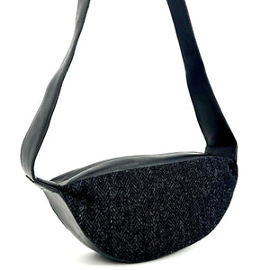 Back view: Harris Tweed Sling Bag in charcoal.