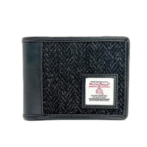 Harris Tweed Trifold Wallet in Charcoal and black trim.