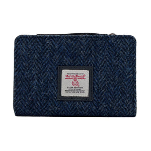  Secure and stylish Harris Tweed Zip Purse in Navy Herringbone with Black vegan leather trim.