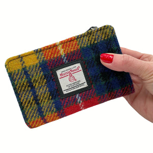 Saffron: Harris Tweed Zip Purse in vibrant Saffron Tweed with Black vegan leather trim. 