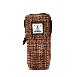 Maple Harris Tweed Double Glasses Case: A warm Harris Tweed double glasses case in maple tweed with olive vegan leather trim.