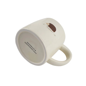 Underside of hedgehog mug showing dishwasher and microwave safe base.