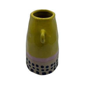 Top-down view of Bloc Yellow Vase showing narrow opening and glazed finish.