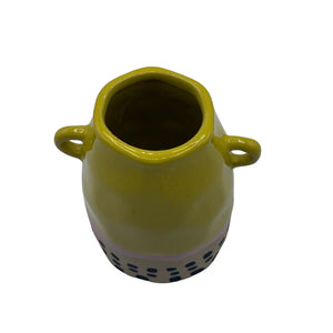 Bloc Yellow Vase in lifestyle setting with complementary homeware items.