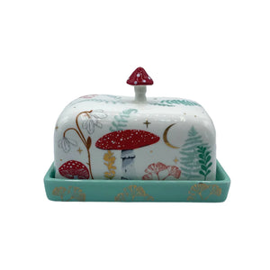 Front-facing image of the closed Forage Cream Butter Dish, showing all design elements and proportions with clean white backdrop.
