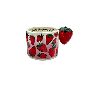 Angled image of Fruity Strawberry Cup showing full wraparound pattern and inner message “You’re the berry best” in cursive text.