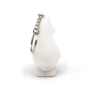 Angled side view of the Moomin light-up keyring, emphasising its sturdy build and keyring loop.
