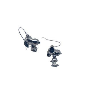 Side view of Snoopy earrings, highlighting the character’s signature features and drop hook style.