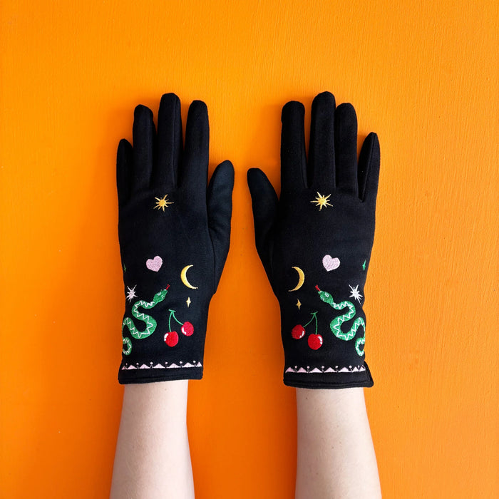Inked Embroidered Snake Gloves