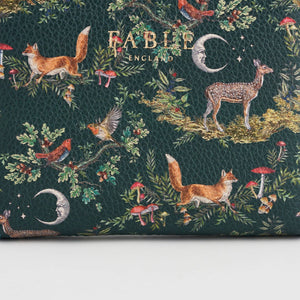 Close-up detail of woodland animal pattern on Into the Woods Green Small Purse.