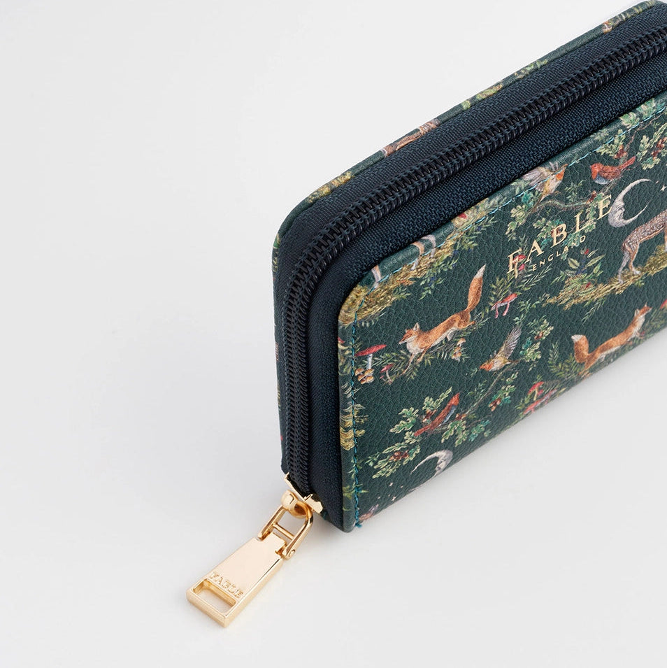 Gold zip fastening detail on Into the Woods Green Small Purse.