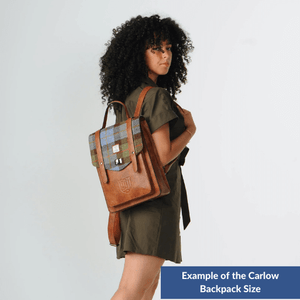 Image of a lady wearing a Carloway Laptop Bag to show the size of the backpack.